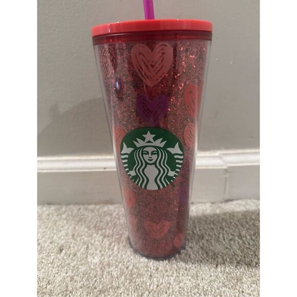 Starbucks 2022 Valentines Venti Glitter Hearts Tumbler - 24oz - LIKE NEW - Picture 2 of 5